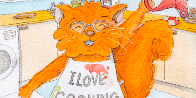 Mincemeat the Cat with I Love Cooking Apron